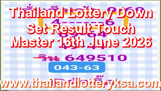 Thailand Lottery Down Set Result Touch Master 16th June 2026